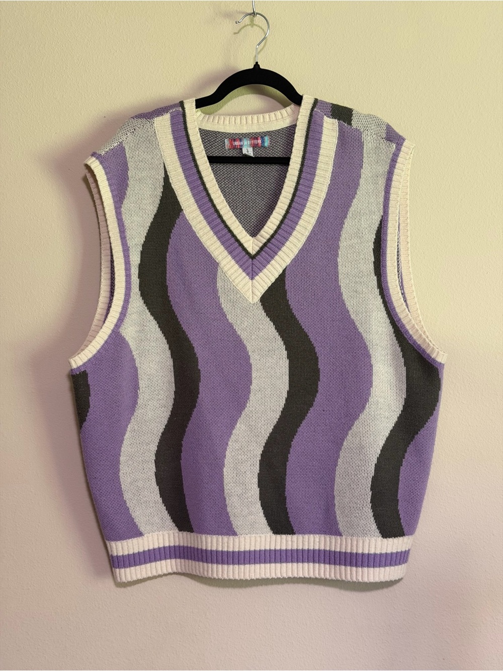 Urban Outfitters Purple, Cream & Gray Wave Knit V-Neck Sweater Vest - Picture 1 of 6